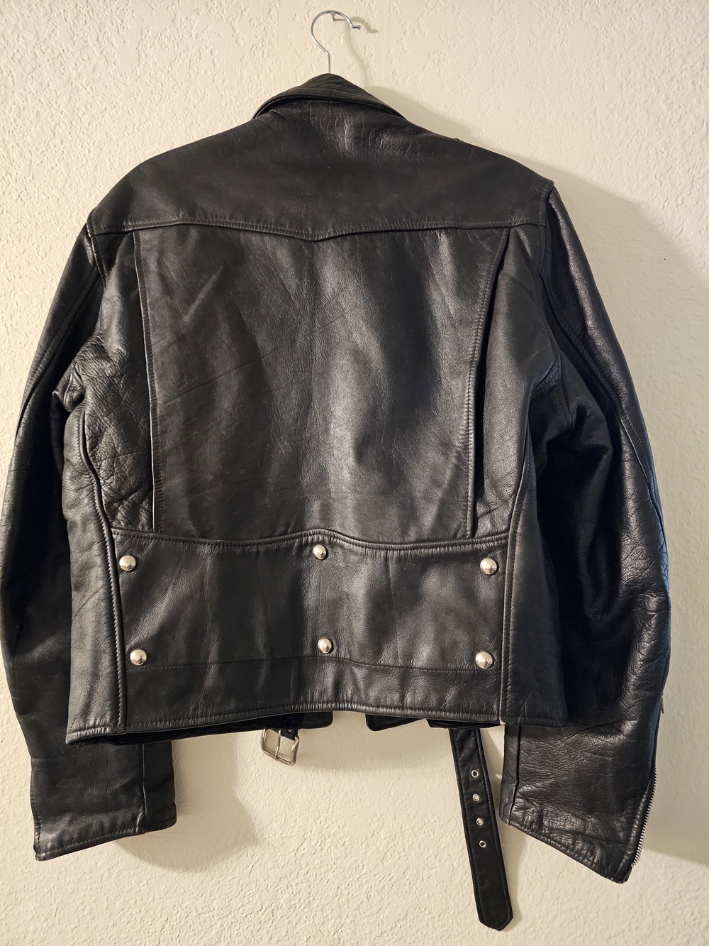 Vimtage Searse  Black Leather Biker Jacket with Red Quilted Lining Size L - Picture 2 of 13